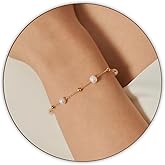 Pearls Bracelets for Women 18K Gold Plated Freshwater Pearls Dainty Chain Link Bracelets