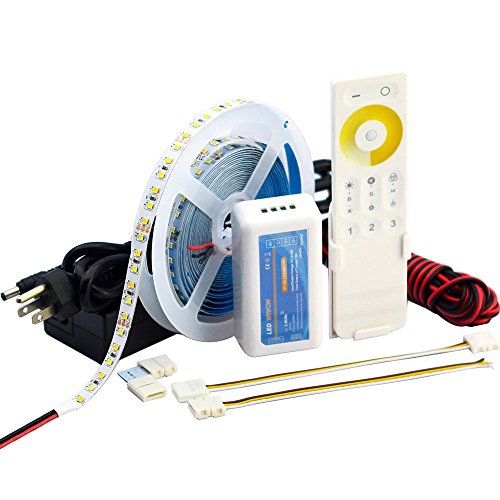 SuperLightingLED 16.4FT/5M Color Temperature Flexible LED Strip Light Kit, 2835SMD 600 LEDs - RF Touch Remote Controller + 10A 12V Power Supply for Home Backlight Lighting and Kitchen Decoration