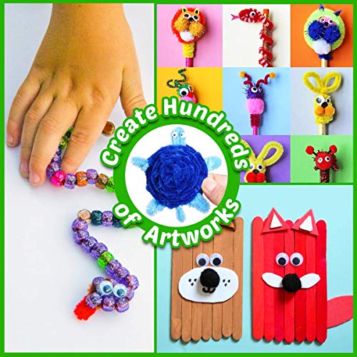 FunzBo 400 Pieces Pipe Cleaners Pompoms Set, Including 100 Pieces Pipe Cleaners, 200 Pieces 3 Size Pom Poms and 100 Pieces 3 Size Wiggle Eyes for Craft DIY Art Supplies