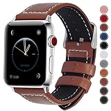 Fullmosa Compatible Watch Band 38mm 40mm 42mm 44mm Genuine Leather Watch Bands,42mm 44mm LichiBrown + Silver Buckle