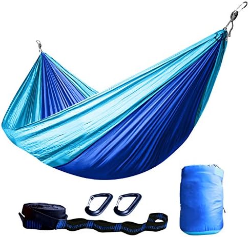 3 JOKERS 118"X79" Double Hammock Up to 400 lbs Portable Ultralight Hammock with 2 Tree Straps(Per 20+1 Loops) and High Quity Carabiners Outdoor Hammock Kit (blue&dark blue)