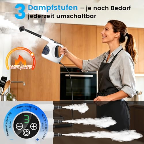 Granarbol 1200 W Professional Steam Cleaner Hand Device, 400 ml Lightweight 15s Heating Hand Steam Cleaner for Everything with 10 Accessories, Steam Cleaner Degreasing for Bathroom, Kitchen, Floor