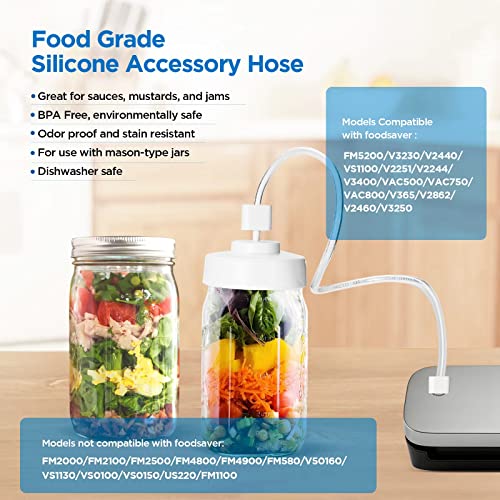 Mason Jar Vacuum Sealer and Accessory Hose Compatible with FoodSaver Vacuum Sealer, Vacuum Sealer Kit for Regular and Wide Mouth Mason Jars (with a Manual Portable Vacuum Pump)