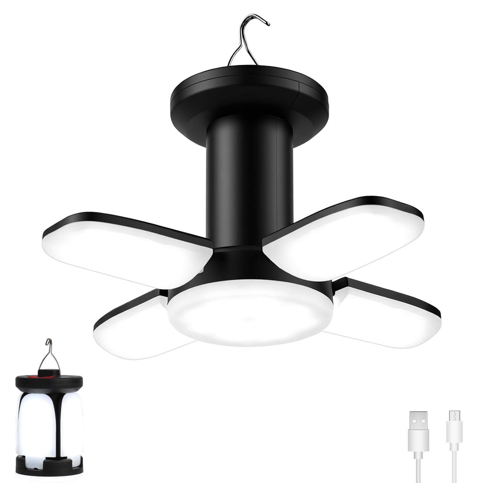 Kinberry Camping Lantern with Foldable Hook Camping Lights Water Proof Rechargeable 6 Light Modes Ultra Bright LED Tent Light Portable Camping Lamp for Outdoor, Emergency, Tent