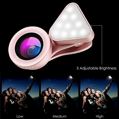 Wallfire 3 in 1 Cell Phone Lens with 3 Adjustable Brightness Fill Light,15X Macro 0.4X-0.6X Wide Angle Lens, HD Camera Lens for iPhone 7/7 Plus/6s/6s Plus/6/5, Samsung & Most Smartphones - Thumbnail 2