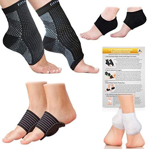Fittest Pro Foot Sleeve, Plantar Fasciitis Heel Protectors, Arch Support Therapy Wrap and Cushioned Heel Support Value Bundle - Ankle Foot Pain Relief Sock Bundle (Pack of 8) (Large/X-Large)