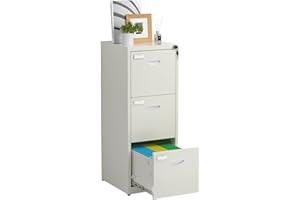 METALMAX 3 Drawer File Cabinet Vertical Filing Cabinets with Lock Metal File Cabinets Office Home Letter Size Steel Vertical File Cabinet for A4 Letter/Legal Size W15”x D18”x H41” Beige Assembly Required