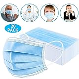 Disposable Face Masks, Earloop Respirator Mask for Personal Health, Anti Pollution Non Woven Safety 3-Layer Mask(20pcs)
