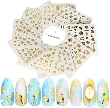 Jutao Nail Art Stickers for Women/Kids Big 3D Gold Flower Self-adhesive Nail Decals Sets of 6 (10 pcs Gold)
