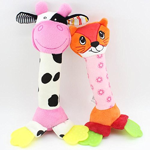 Easyflower Kids Loved Toys Gift Cartoon Animal Plush Hand Rattles Baby Cow Bells Kids Toy(Colorful)