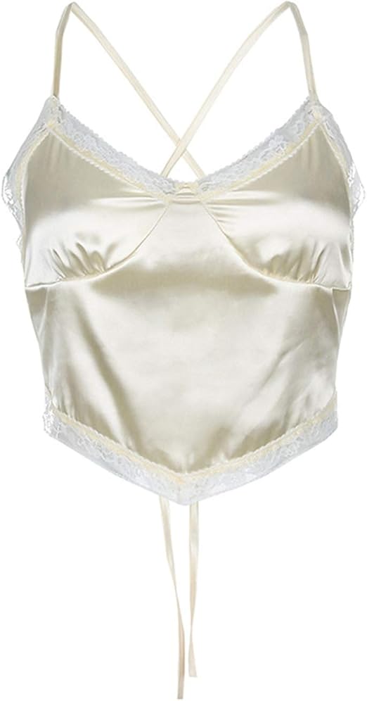 satin strappy top with lace