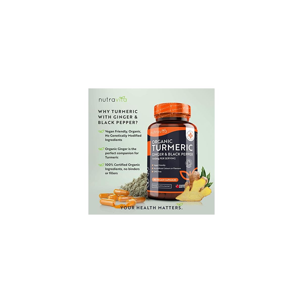 Nutravita Organic Turmeric Curcumin 1440mg with Black Pepper & Ginger