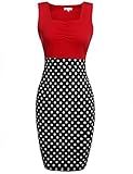 ANGVNS Women's Square Neck Dot Slim Fit A-line Vintage Cocktail Party Dress