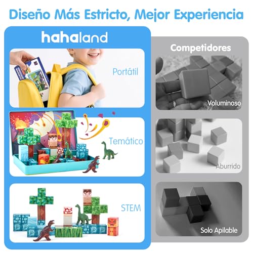 hahaland Bloques Magneticos Construccion Niños 52 Piezas, Cubos Magneticos con Temática de Bosque y Dinosaurios - Juguetes de Viaje Magnetic Blocks Construcciones Magneticas Niños para de 3 4 5 6 Años
