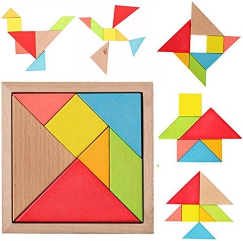 iBuy365 7 Piece Children kids Educational Toy Colorful Wooden Brain Training Geometry Intelligence Tangram Puzzle Jigsaw Puzzle