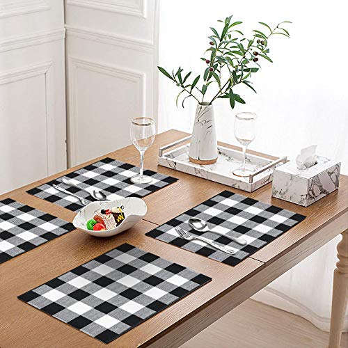 MUBIN Set of 4 Placemats, Cotton Buffalo Check Plaid Placemats Woven