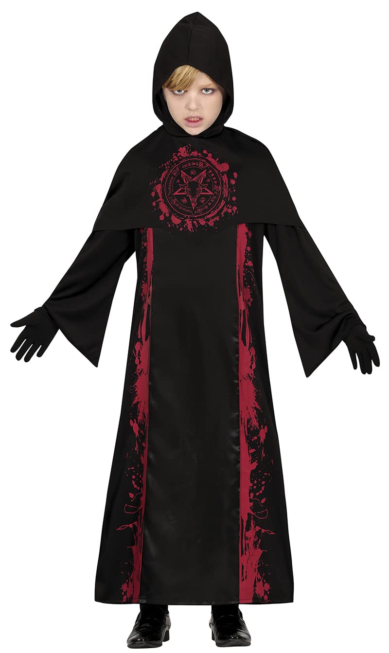 FIESTAS GUIRCA Dark Wizard Fancy Dress for Boys - Satanic Priest Hooded Robe Kids Costume - Boys Halloween Costumes 10-12 years