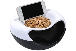 Bestevery Snack Bowl Multifunctional Double Layer Plate Organiser with Phone Holder for Sunflower Seeds Nuts Olives