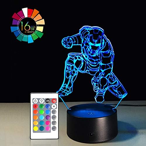 3D LED Night Light Lamps Illusion 3D Optical 7 Colors Touch Visual Lamp for Table Desk Home Decoration with Remote Controller (Ironman Ver1)(1PC)