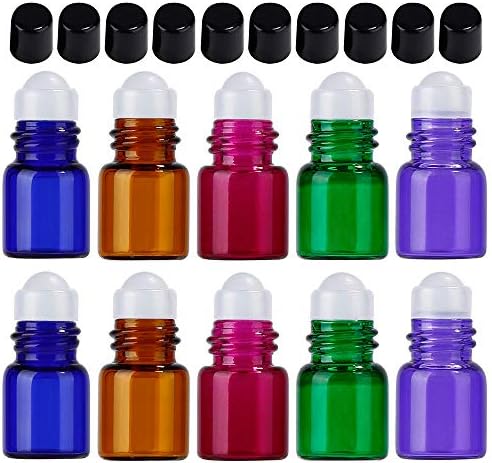 10PCS Pretty Essential Oils Bottles with Roller Balls, Glass Refillable Bottles Container for Fragrance,Essential Oil,Aromatherapy,Perfumes size 2ml (Multi color Set 3)