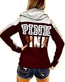 Huiyuzhi Women's Mix Color Long Sleeves Pullover Letters Printed Sweatshirt (M, Wine red-grey)