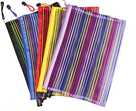 Nument(TM) Colorful rainbow style nylon mesh file bag Size A4 cellphone Stationery File Certificates Thing Digital Tool Money Trivial Makeup Storage 5 PCS