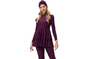 OBEEII Womens Muslim Swimsuits Full Coverage Long Sleeve Swimwear Burkini Hijab Bathing Suit
