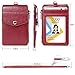 Teskyer Badge Holder with Side Zip Pocket, Multiple Card Slots Leather ID Holder Wallet with Neck Lanyard for Office Staffs, Teachers/Students, Couriers, Workers, Red