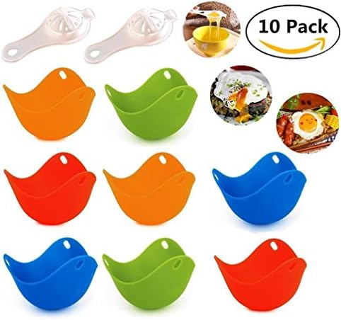 8 Egg Poacher &amp; 2 Egg Separator for Bonus, Magnolian Silicone Non Stick Egg Poacher Cups, Microwave Stovetop Egg Cooker Perfect to Make Delicious Poached Egg in Minutes