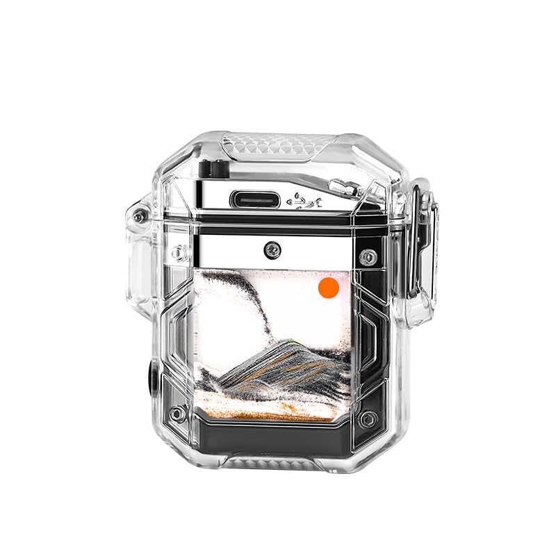 Dual Arc Plasma Electric Lighter USB Rechargeable Quicksand Lighter Windproof Flameless Butane Free Electric Lighters (Black)