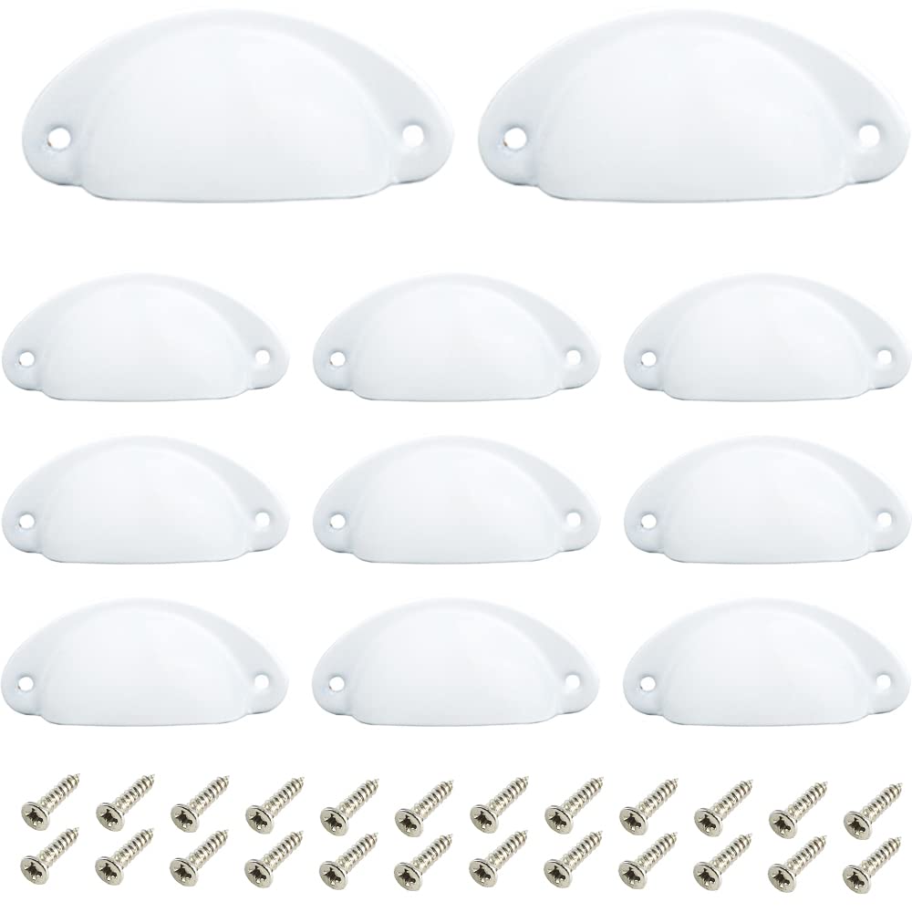 Ruidee 12 Picecs Shell Cup Handles Vintage Half Moon Drawer Pull Handle with Screws for Cabinet Cupboard Dresser Wardrobe Drawer (White)