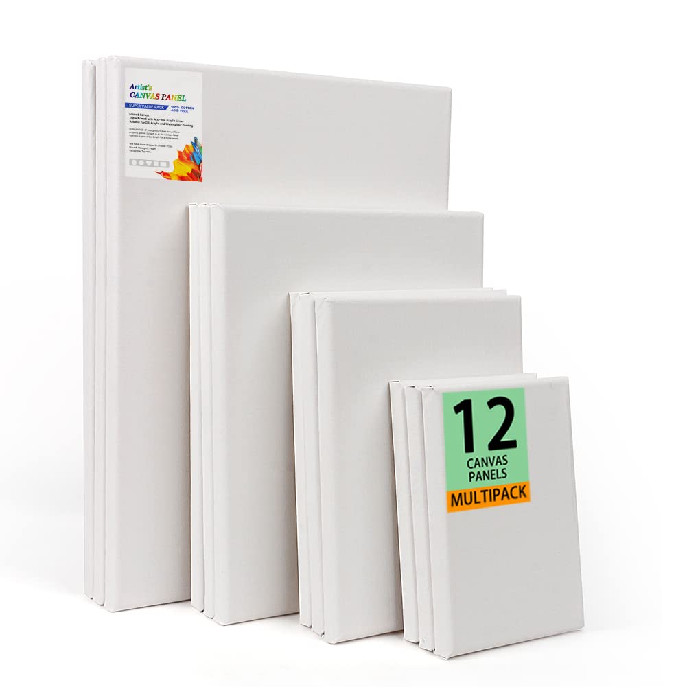 12 Pack Canvas for Painting Blank Canvases for Art Board Frame Panels Cotton Canvases for Acrylic Painting Oil Painting