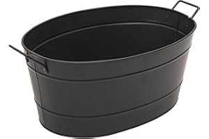 Oakestry Black Oval Tub Galvanized Steel with Powder Coat Finish Firewood Holder Beverage Chiller Portable Storage Bin with Sturdy Handles for Easy Carrying Ideal for Parties Gatherings and Home Use