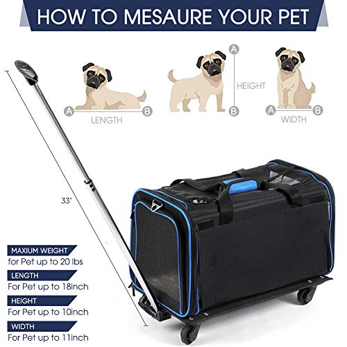 Pet Rolling Carrier, YOUTHINK Airline Approved Pet Rolling Carrier Backpack with Removable