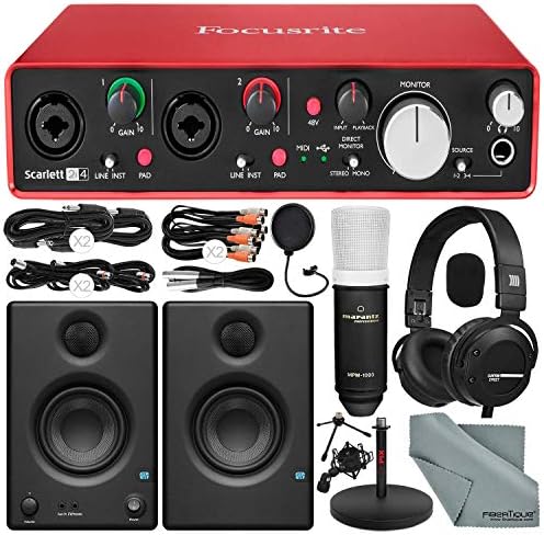 Focusrite Scarlett 2i4 USB Audio Interface (2nd Gen) with Nearfield Monitor Pair & Condenser Microphone Studio Bundle