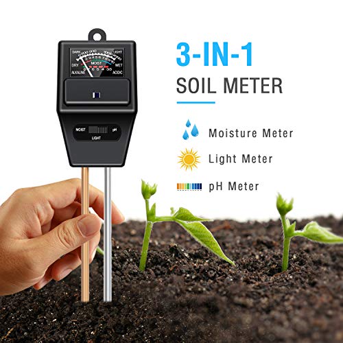 Atree Soil pH Meter, 3-in-1 Soil Test Kits with Moisture,Light and PH Tester for Garden, Farm, Lawn, Plants, Indoor & Outdoor (No Battery Needed)