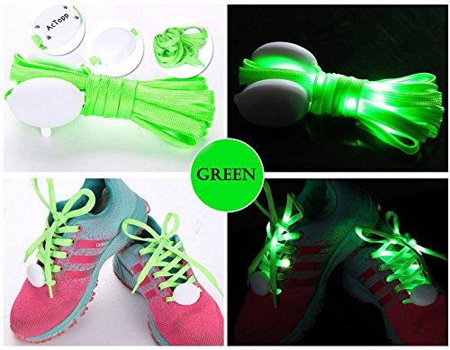 AcTopp LED Shoelaces High Visibility Soft Nylon Light Up Shoelace with 4 Modes Rainbow Colors for Night Running, Biking, Disco, Party, Cosplay, Hip-hop Dance Safety and Cool (Green(white light))