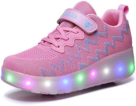 Lucky Kids Girls Boys LED Roller Skate Shoes Double Wheels Flashing Luminous Skates Outdoor Gymnastics Fashion Sneaker Technical Skateboarding Shoes with USB Charging