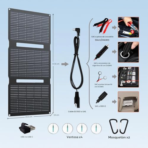 Flexsolar 28W Solar Panel 12V Solar Battery Charger Solar Module IP67 Waterproof Portable Battery Charger with USB DC SAE Cable for Car Boat Motorcycle Trailer