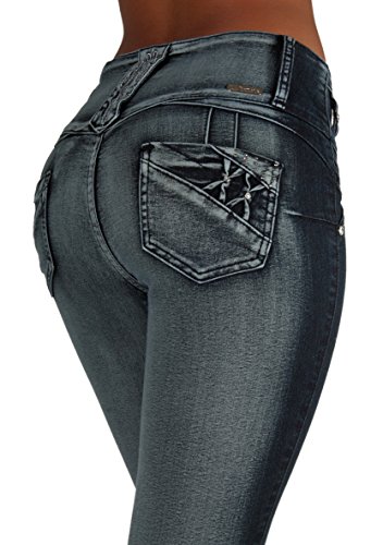 Style LA6A154aS - Colombian Design, Mid Waist, Butt Lift, Skinny Jeans in Washed Dark Blue Size 15