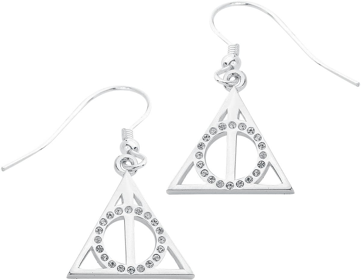 Harry Potter Official Sterling Silver Deathly Hallows Earrings with Crystal Elements