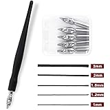 5 Nibs Calligraphy Set - Manga Animation and Comic Tool Set Includes 5 Pen Nibs and 1 Comic Pen Holder Suitable for Lettering, Sketching, Mapping, 6-Piece Set