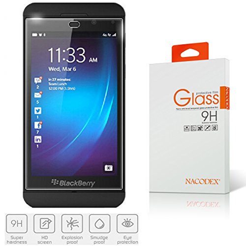 Nacodex Glass for BlackBerry Z10 Tempered Glass Screen Protector Film - [0.33mm 9H Hardness] (for BlackBerry Z10)