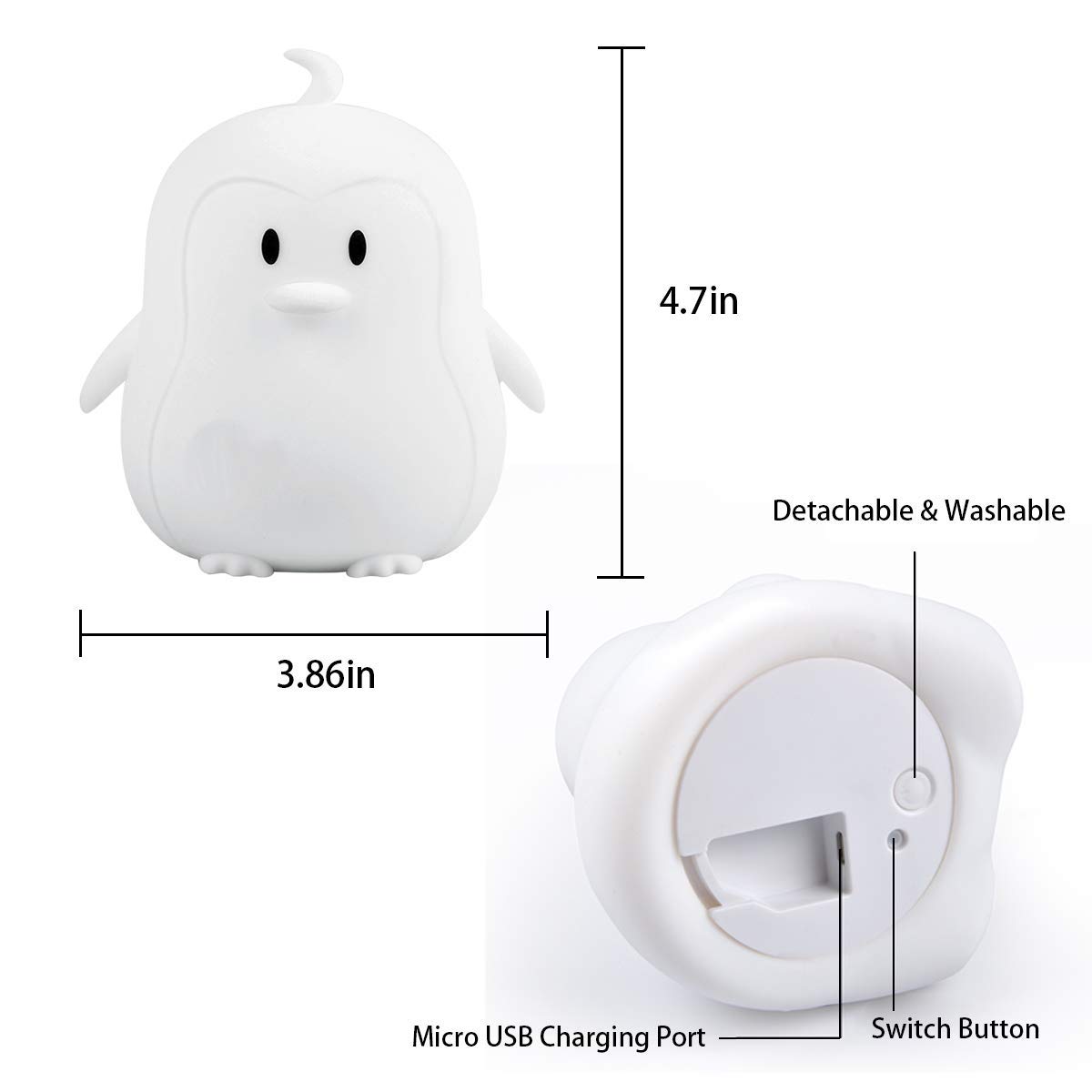 Penguin Night Light for Kids, Cute Baby Nightlights,Rechargeable Nursery Lamp with Touch Sensor and Remote Control,Color Changing Light for Infant or Toddler,Birthday Gift for Baby Girls/Boys