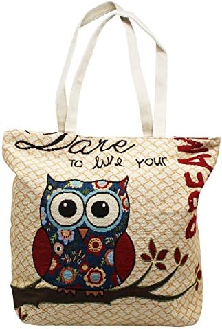 SIMPLE POCKET Jacquard Fabric, Pocket with Wipper Shoulder Bag Tote Bag Owl
