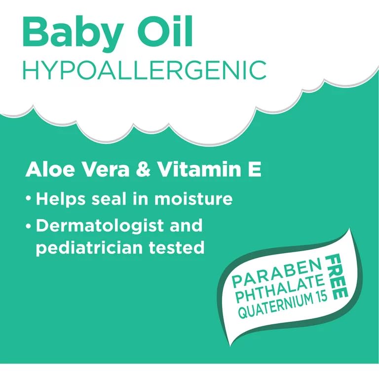 Equate Baby Hypoallergenic Baby Oil, Enriched with Aloe vera & vitamin E formula, 20 fl oz