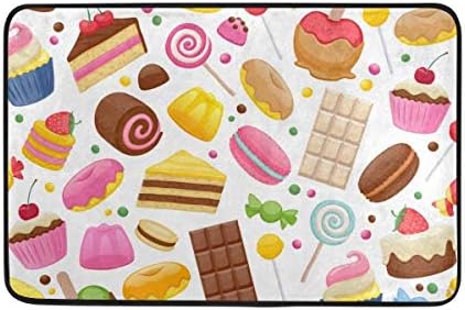 Happy Birthday Cute Cartoon Candy Dessert Chocolate Cake Doormats Floor Mats Shoe Scraper for Home Indoor Entrance Way Front Door 23.6 by 15.7 Inches 40 x 60 cm