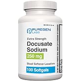 Puregen Labs Docusate Sodium 250mg Stool Softener Laxative, 100 softgels | Gentle Constipation Relief, stool softeners softgels Extra Strength, Stimulant Free, Occasional Constipation