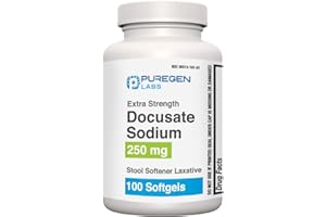 P PUREGEN LABS Puregen Labs Docusate Sodium 250mg Stool Softener Laxative | 100 softgels | Gentle Constipation Relief | Extra Strength | Stimulant Free