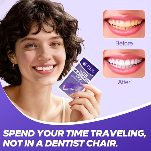 Purple Teeth Whitening Strips 28 Count - 14 Days Treatment Whitener Strips with Non Slip & Enamel Safe & Non Sensitive, Teeth Whitening Kit for Coffee, Wine Stains Removal Fastly (28 Strips - Purple)